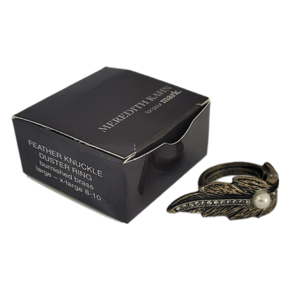 mark×Meredith Kahn Knuckle Duster Antique Bronze Pearl Feather Ring Sz L/XL 8-10